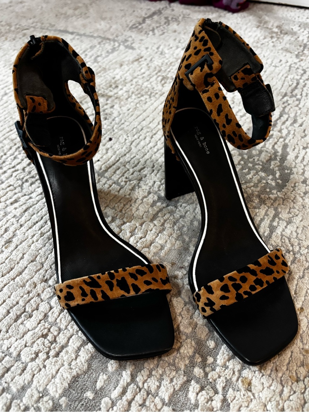Rag and Bone Leopard Print Ankle Strap Block Heel Sandals Womens 39.5